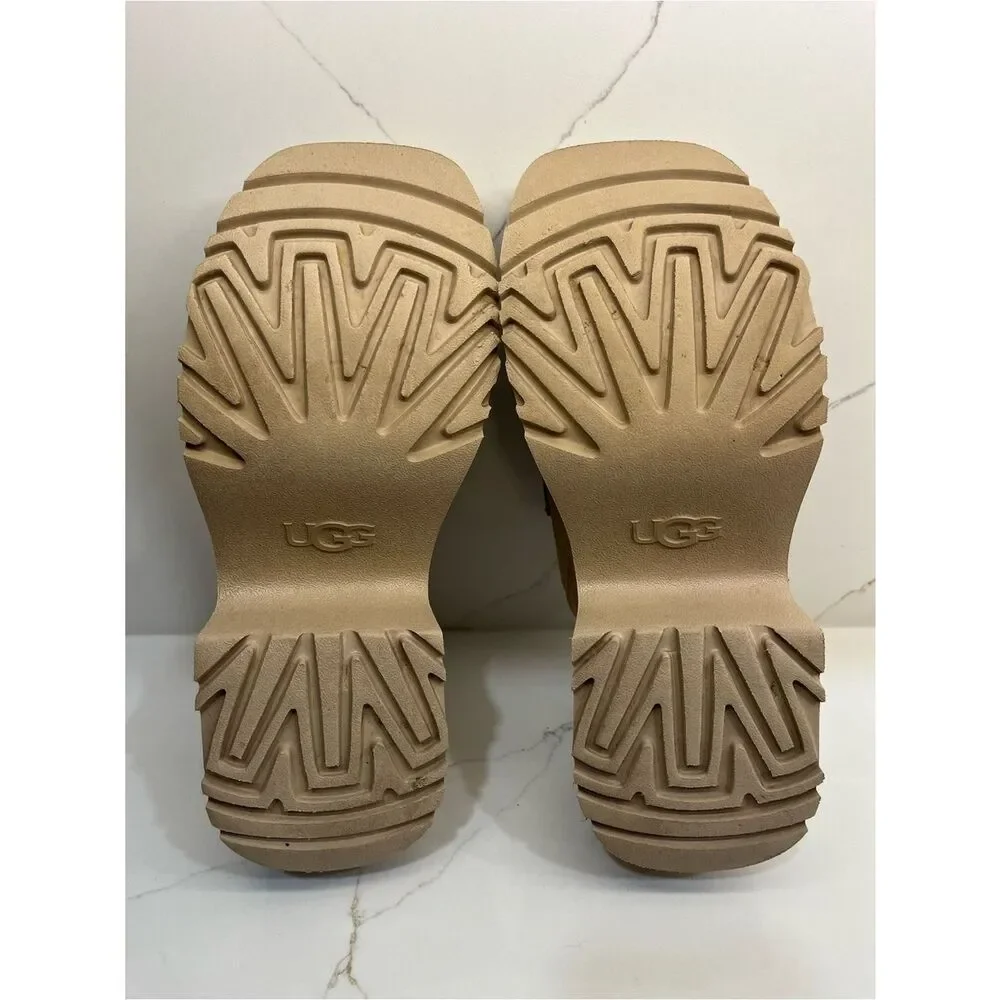 UGG Suede Platform Slide Sandals Camel Tan Square Toe Wedge Slides Sz 9